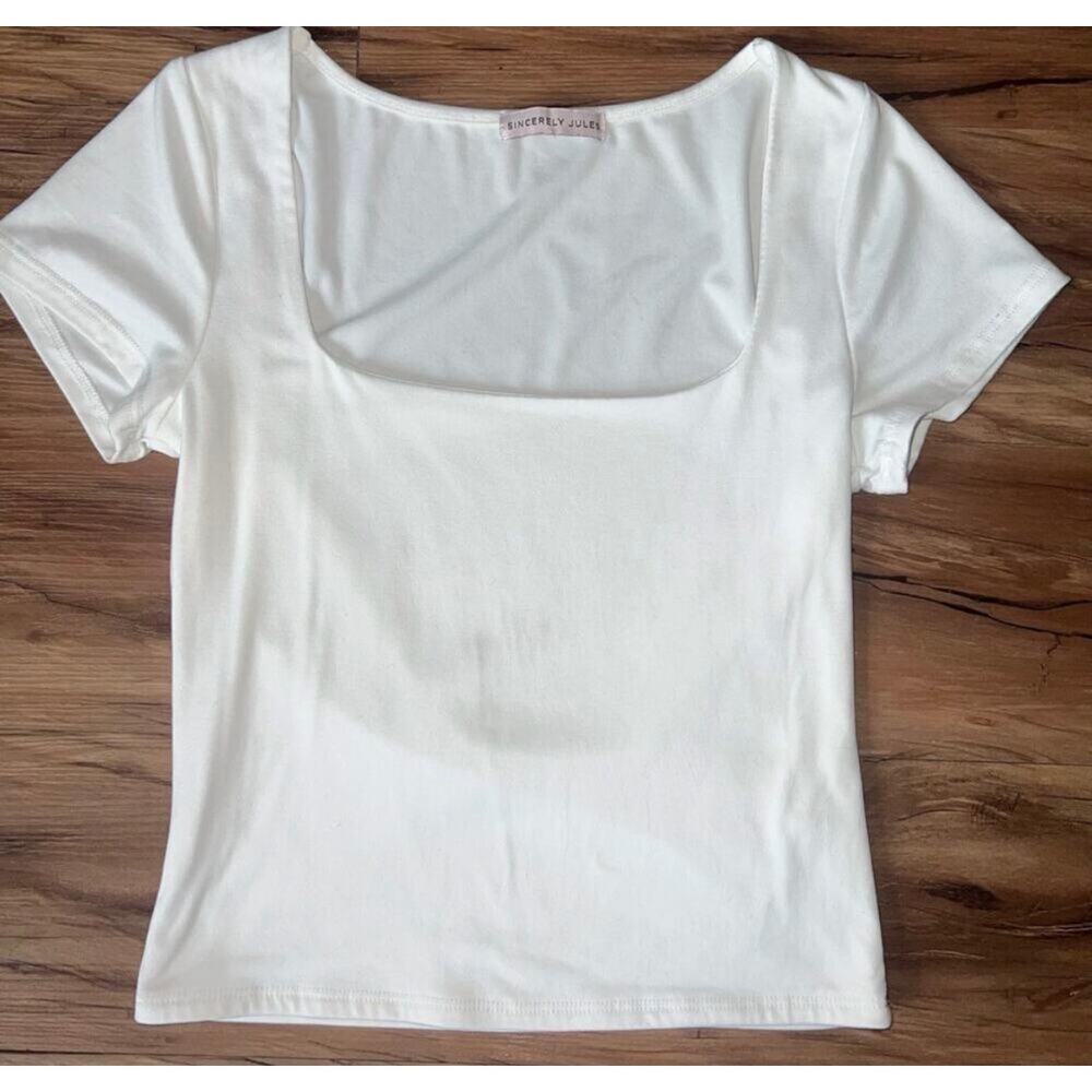 Sincerely Jules White Square Neck Top Short Sleeve Size S